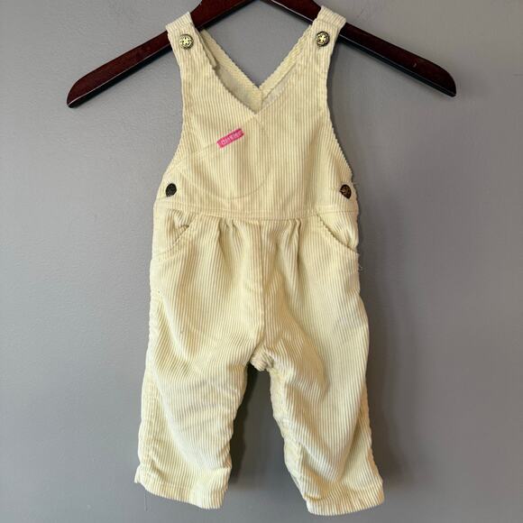Vintage OshKosh B'Gosh Butter Yellow Soft Corduroy Bib Overalls 12 Mos 80s Union - Picture 1 of 15